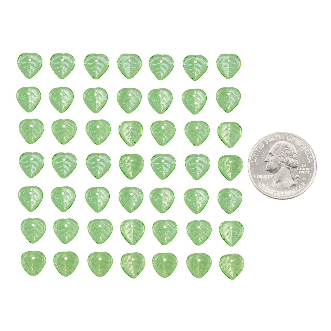 Transparent Spring Green Heart 10mm Leaf Beads, apx 50 beads GB-LB38